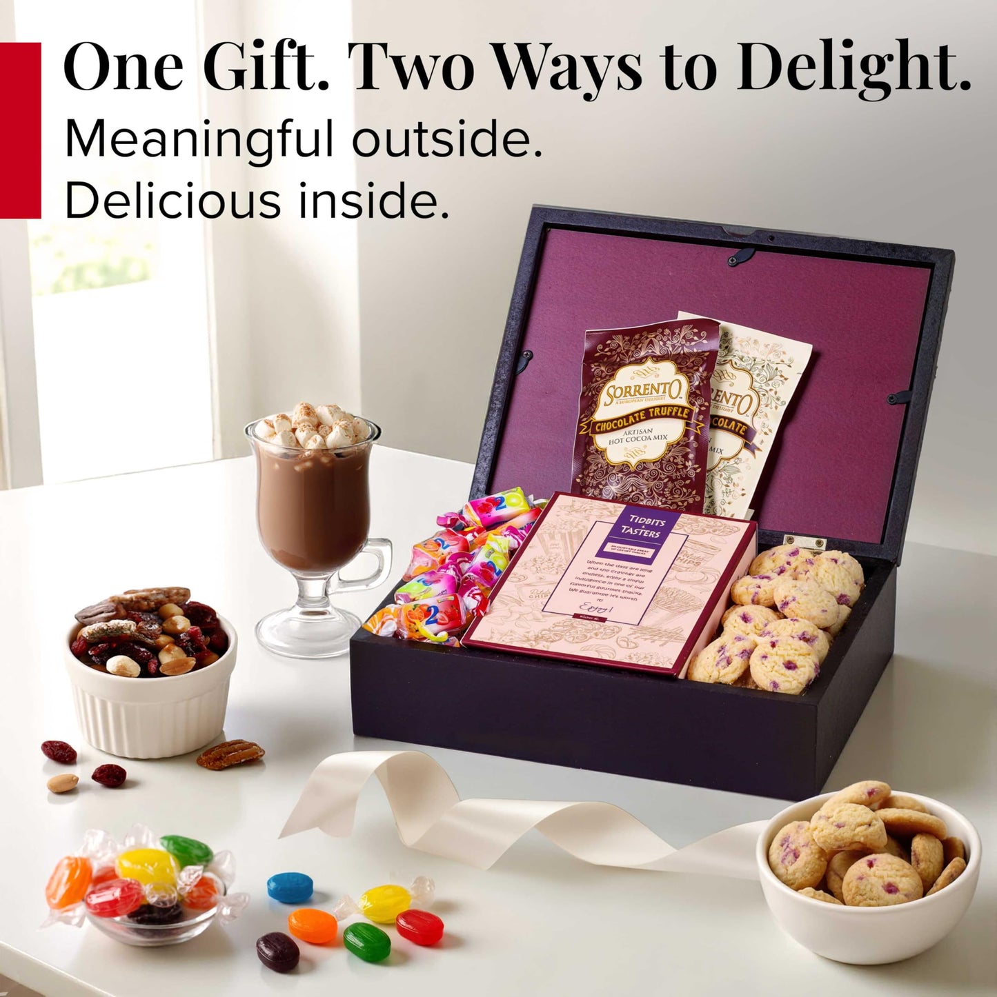 Photo Gift Box with Lid, Gifts Gourmet Food - Teas, Cocoas, Cookies, Snacks & Sweets Care Package for Women, Men, Holiday, Families, Memory Box for Thinking of You, Get Well, Anniversary, Thank You