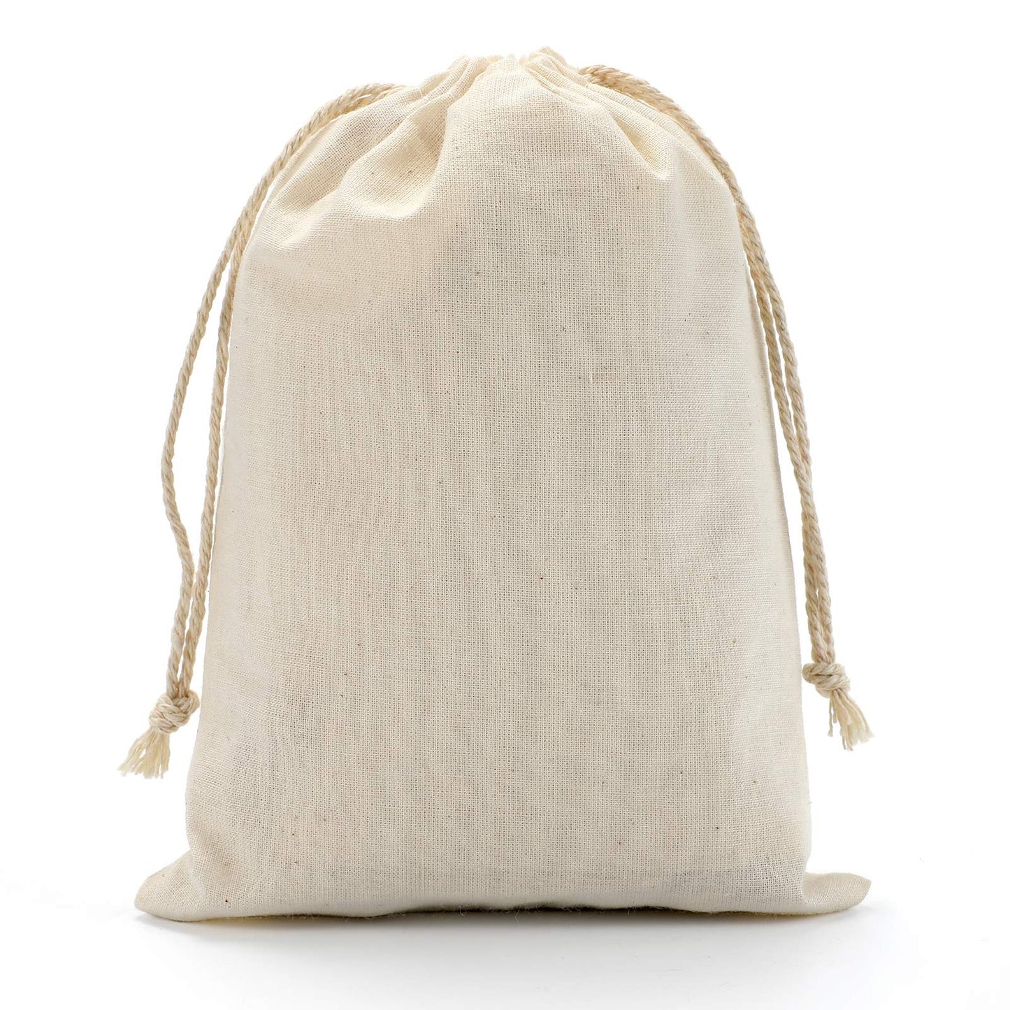 DRQ Cotton Drawstring Bags - EcoFriendly Muslin Gift & Party Favor Pouches (5 by 7 inch) - Unbleached Cotton Fabric Cloth Bags (50 Pieces)