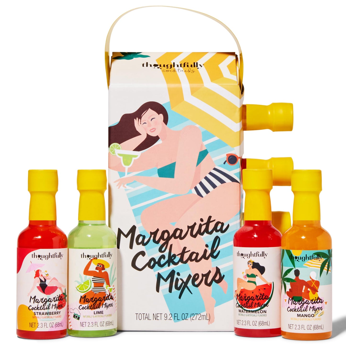 Thoughtfully Cocktails, Margarita Mixer Gift Set, 2.3 Ounces Each, Flavors Include Blood Orange, Strawberry, Mango, Watermelon, and Lime, Includes Rimming Salt, Pack of 4 (Contains NO Alcohol)