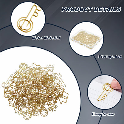 Gueevin 102 Pack Real Estate Agent Supplies, 50 House Shaped Paper Clips and 50 Key Shaped Wire Clips with 2 Clear Storage Boxes, Cute Office Gifts for Real Estate, Home, Classroom(Gold)