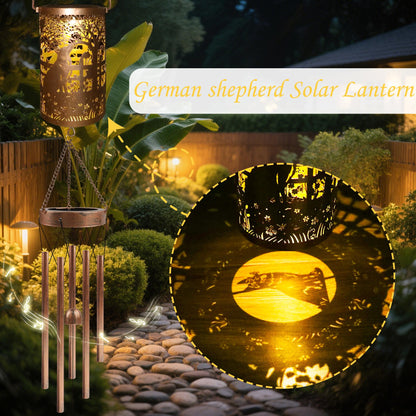 German Shepherd Solar Wind Chimes for Outside - Dog Decor Gifts Outdoor Solar Lantern Wind Chimes, Metal Decorative Hanging Lights for Patio Porch Yard Lawn
