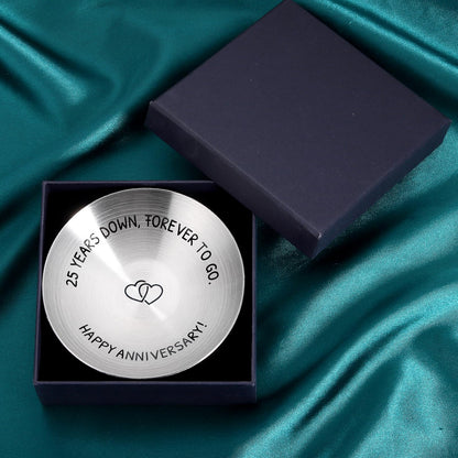 25 Year Anniversary Decorations Gifts for Wife Husband Couple 25th Wedding Anniversary Silver Gifts for Women Men Parents Happy 25th anniversary 4" Ring Holder Dish Jewelry Tray Christmas Valentines