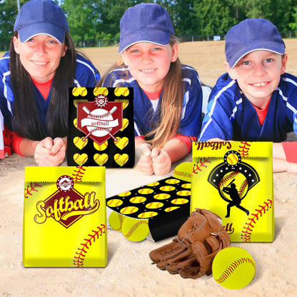 BQK 24 PCS Softball Gift Bags Softball Goodie Bags Softball Treat Bags for Softball Birthday Party Supplies Softball Snack Bags for Girls Team Boys Kids