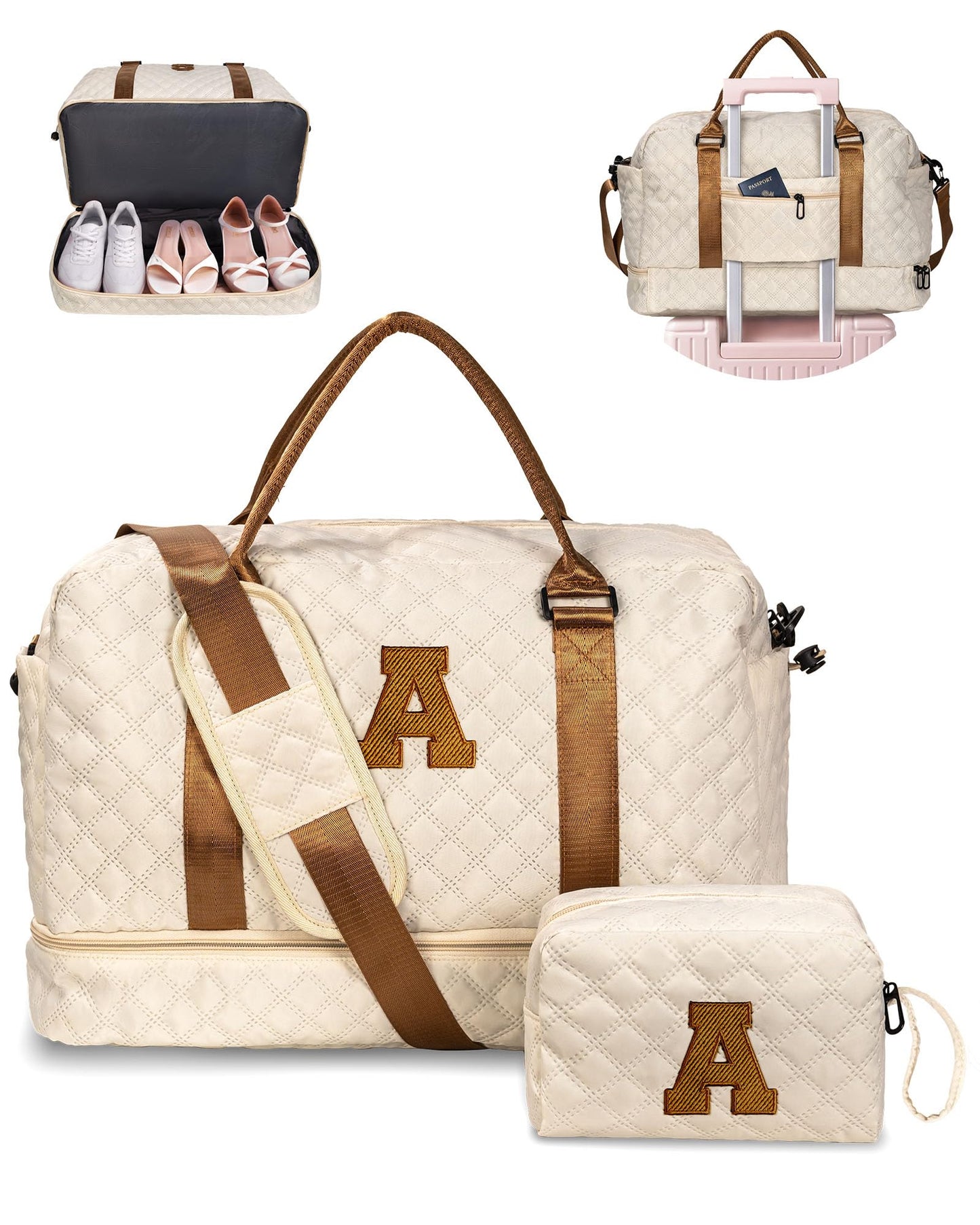 Mom Gifts-Women Birthday Gifts-Graduation Gifts for Teenage Girls-Personalized Duffle Bag with Shoe Compartment, Kids Overnight Bag,Travel Weekend Bag, Gift for Women Friend Niece (Letter A)