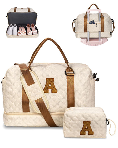 Mom Gifts-Women Birthday Gifts-Graduation Gifts for Teenage Girls-Personalized Duffle Bag with Shoe Compartment, Kids Overnight Bag,Travel Weekend Bag, Gift for Women Friend Niece (Letter A)