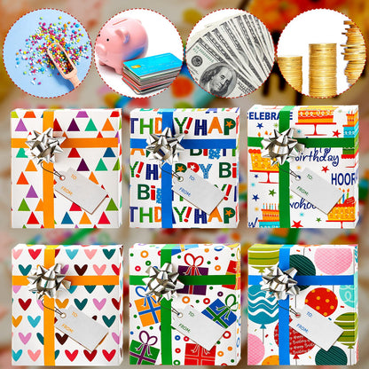 12 Pieces Gift Card Box Happy Birthday Present Greeting Card Holder Birthday Gifts Keeper with 12 Pieces Wrapping Bows Mini Favor Boxes for Holiday Party