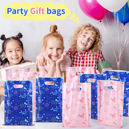 Czlotyh 50 PCS Cartoon Themed Party Favor Bags Plastic Birthday Goodie Bags Blue Pink Candy Bags for Holiday Birthday Party Gift Giving Decorations