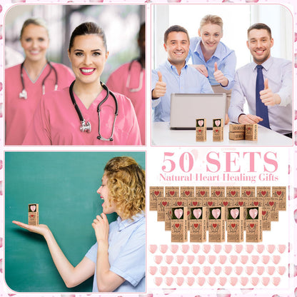 Landical 50 Sets 2026 Graduation Pocket Hug Token Gifts Bulk Little Heart Rocks Small Crystal Heart Stones Bulk with Boxes for Birthday Party Colleagues Family Celebration of Life Gifts (Pink)