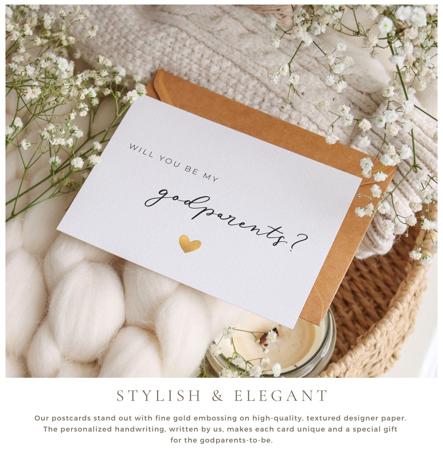 Joli Coon Will you be my godparents card with luxury envelope and wax seal - Godparents proposal gift