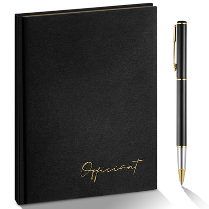 Engrowtic Black Wedding Officiant Book with Black Ink Pen 5.25 x 8.25 Inch Hardcover Journal Notebook with 192 Pages Officiant Gift Pastor Gift for Wedding Ceremony Sermon Minister (Classic)