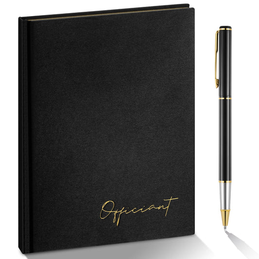 Engrowtic Black Wedding Officiant Book with Black Ink Pen 5.25 x 8.25 Inch Hardcover Journal Notebook with 192 Pages Officiant Gift Pastor Gift for Wedding Ceremony Sermon Minister (Classic)
