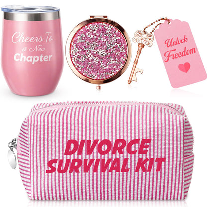 Patelai 5 pcs Divorce Gifts for Women - Funny Breakup Survival Kit with Makeup Bag, Wine Tumbler, Compact Mirror & Bottle Opener - Funny & Empowering Breakup Gifts for Her, Best Friend, Sister