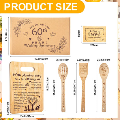 5 Pcs Wedding Kitchen Serving Board Set Anniversary Married Gifts for Women Men Husband Wife Parents Couple Pearl Ruby Golden Diamond Anniversary-recipe for a Happy Marriage(60th)