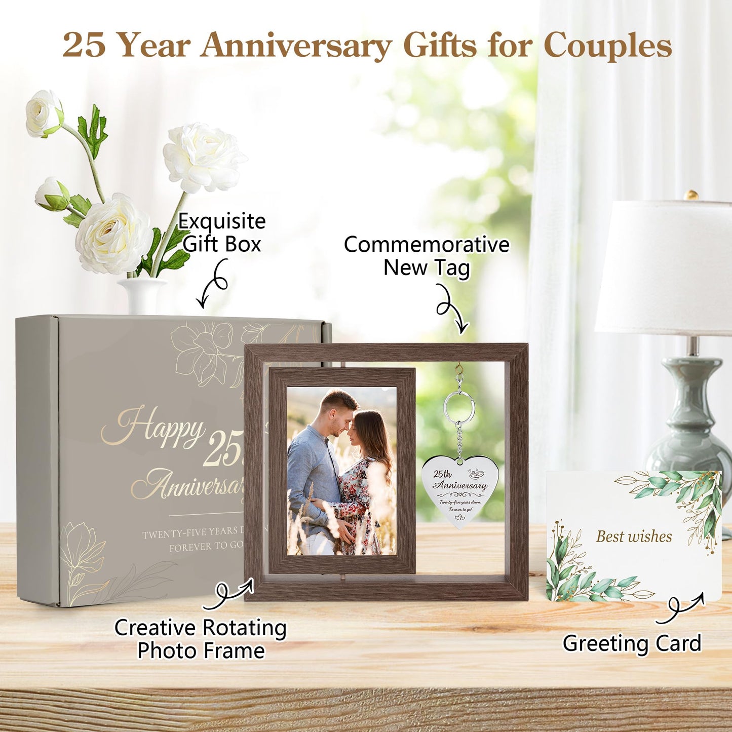 HELORAY 25th Wedding Anniversary Picture Frame Gifts for Couple Unique 25 Silver Anniversary Presents 25 Year Anniversary Decorations Gifts for Husband Wife Friends Parents Her Him