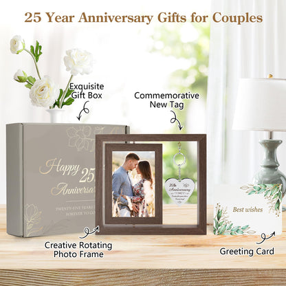 HELORAY 25th Wedding Anniversary Picture Frame Gifts for Couple Unique 25 Silver Anniversary Presents 25 Year Anniversary Decorations Gifts for Husband Wife Friends Parents Her Him