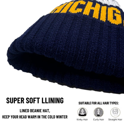 Beanie Knit Hat with Pom Winter Cuffed Cap Sport Fans Gift for Men Women