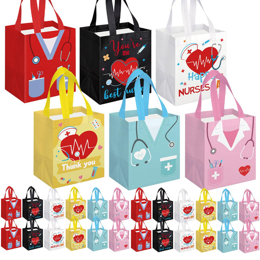 KOPOOEOE 24 Pcs Nurse Week Gifts Bags Bulk Nurse Appreciation Gift Bag with Handles Reusable Thank You Treat Bag for Rn Cna Crna Non Woven Treat Tote Bags for Medical Assistant Party Favor