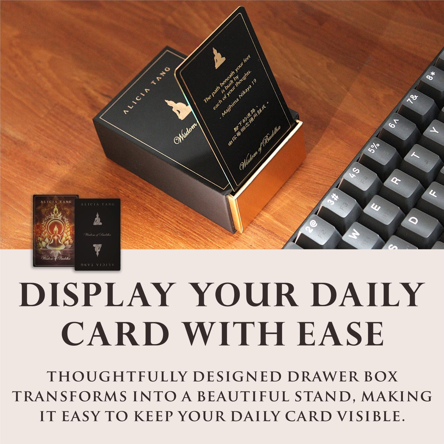 Wisdom of Buddha Oracle Cards | 55 Affirmation Pocket-sized Card Deck for Inner Peace and Clarity, Includes Hand-Illustrated Artwork by Alicia Tang and Sanskrit Mantra Amulet