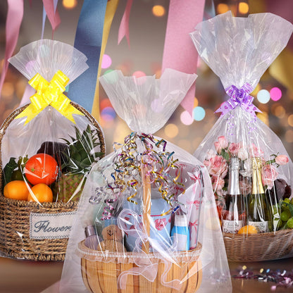 woric 12 Pcs Clear Cellophane Bags 18x30 Inch Cellophane Wrap for Gift Baskets Cello Gift Bags for Graduation Gifts Basket Stuffers Candy Wedding Party Baby Bridal Shower Wine Bottles