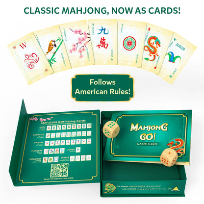 Gouda Games Mahjong Go! Card Game – Classic Mahjong Reimagined as a Card Game, American-Style Rules Inspired Strategy Game, Fast-Paced & Travel-Friendly, 4 Players, Gift for Adults & Teens