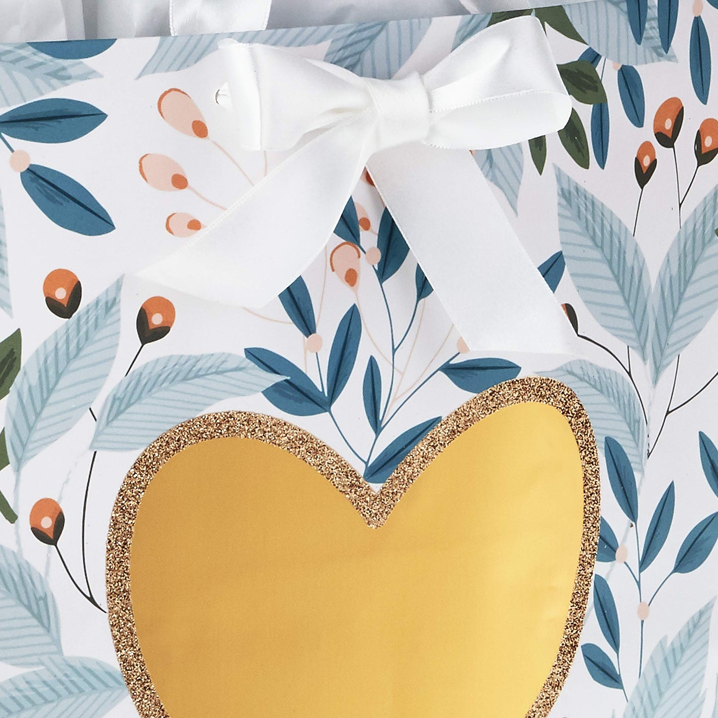 Hallmark 13" Large Gift Bag with Tissue Paper (Green Foliage, Gold Heart) for Weddings, Engagements, Anniversaries, Bridal Showers, and More