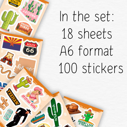 100Pcs Arizona Stickers Small for Water Bottle, Laptops, for Luggage - Arizona Gifts and Souvenirs, Party Supplies - Gift for Women & Men
