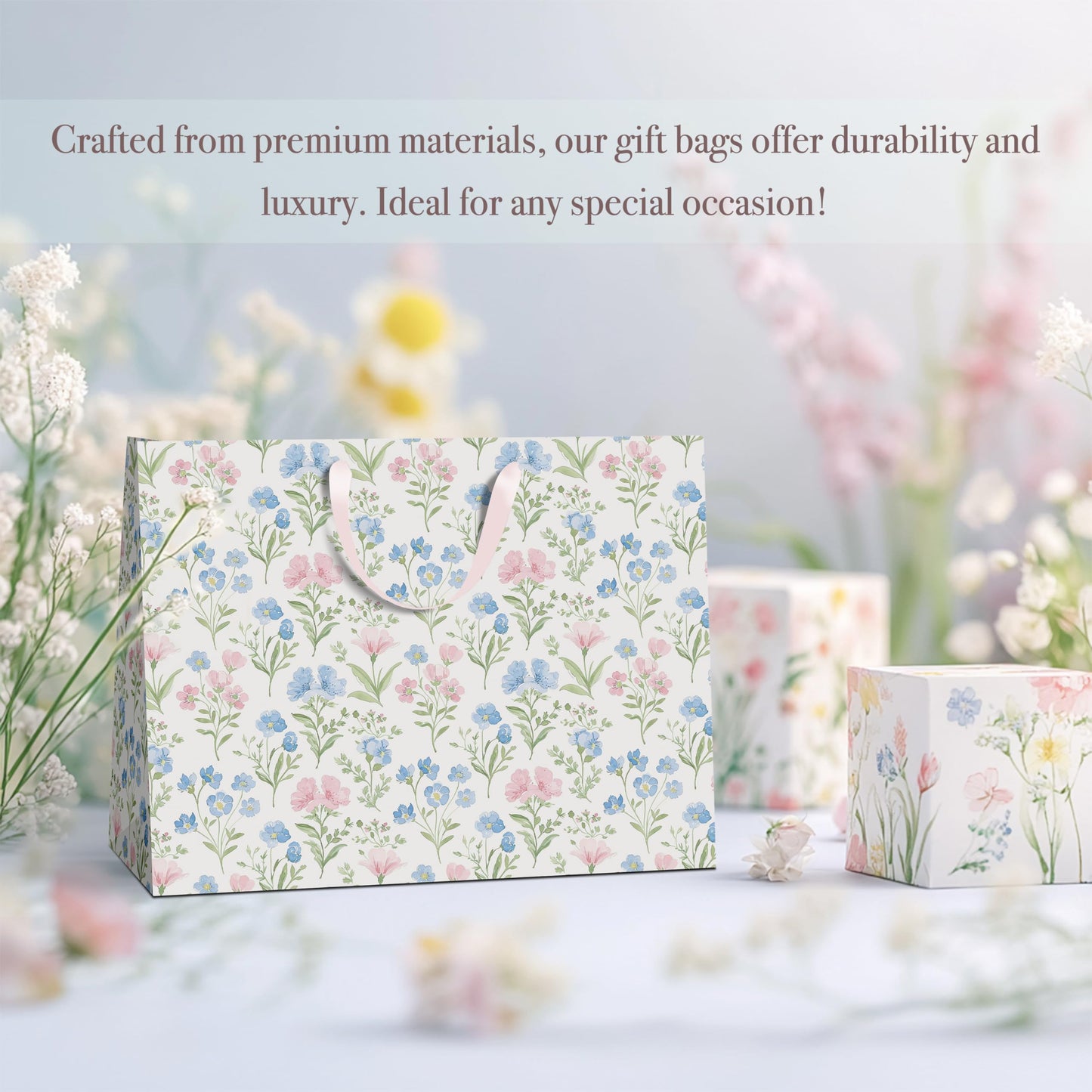 slapaflife Gift Bags Set of 2,Large 13" Gift Bag with Tissue Paper,Floral Gift bag Includes Matching Tissue Paper,Card and Envelope,Perfect For Presents of Any Special Occasion