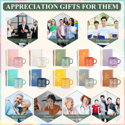 Didaey 10 Sets Employee Appreciation Gifts Set 13oz Inspirational Pastel Ceramic Coffee Mugs A6 Leather Notebooks Ballpoint Pens Bulk Thank You Gifts for Coworker Employees Staff Team Members