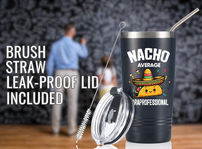 Onebttl Paraprofessional Appreciation Gifts, Funny Gifts for Teacher Paraprofessional, 20oz Stainless Steel Black Insulated Tumbler with Lid & Straw - Nacho Average