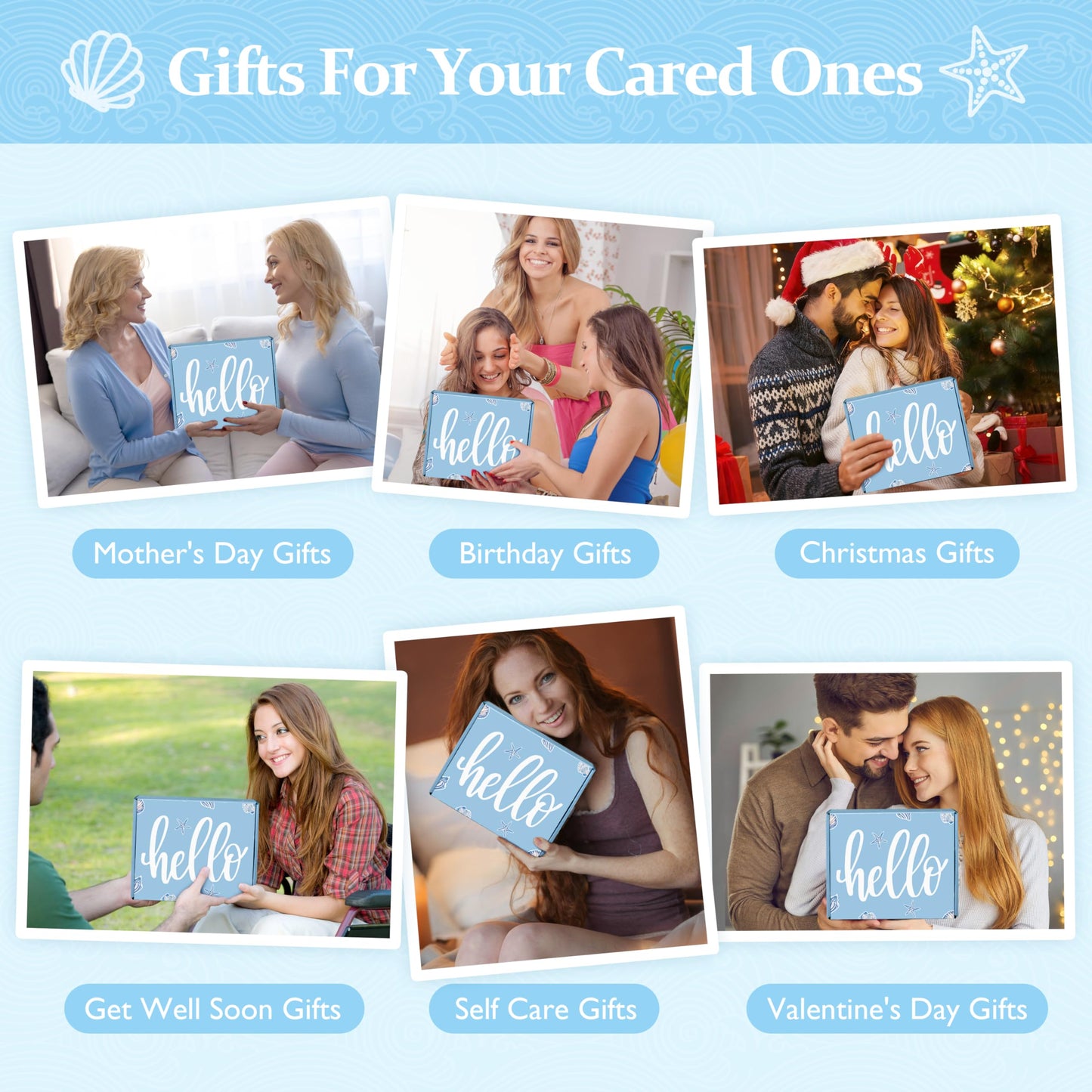 Birthday Gifts for Women, Ocean-Themed Gift Set for Women, Inspirational Thank You Gift Box, Christmas Gifts Beach Spa Self Care Basket for Her Teen Girl Sister Friend Friendship Mom