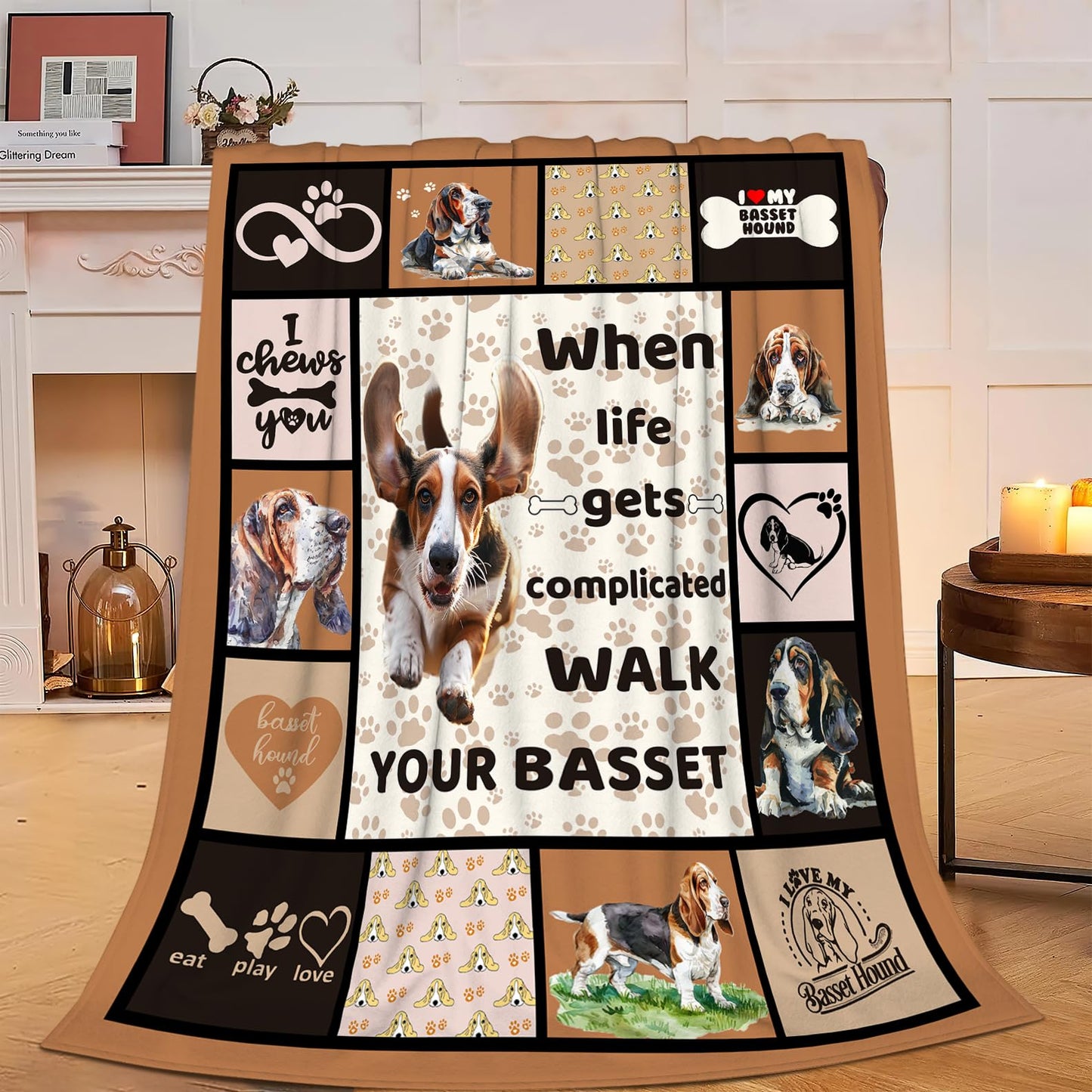 Basset Hound Dog Blanket Cute Basset Dog Decor Throw Blanket Super Warm Soft Plush Lightweight Fleece Flannel Animal Blanket Gifts for Girls Women Boys for Winter Couch Bedding 40"X50"