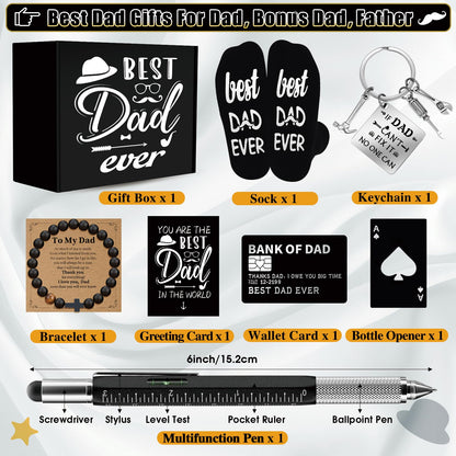 11 Pcs Best Dad Ever Gift, Father's Day Gifts, Dad Gifts for Men with 20 Oz Tumbler Socks Baseball Cap Tape Measure Bracelet Wallet Card Keychain, Fathers Day Birthday Christmas Gift for Dad Husband