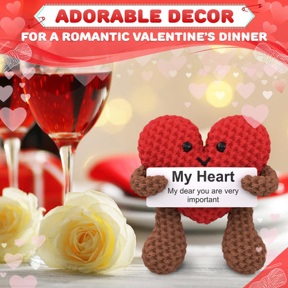 Reluen Heart Plush Gift for Her, Him - Mom Day Gifts Crochet Plushies Stuffed Hearts for Wife | Crochet Heart Soft Knitted Encouragement Support Keepsake for Girlfriends, Mother, Wife