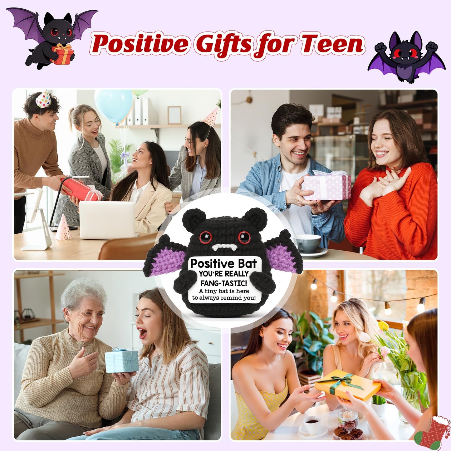 MBL Birthday Inspirational Gifts for Women - Motivational Funny Gag Boo Spooky Crochet Bat Birthday Graduation Stress Relief Cheer Positive Affirmation Gifts for Men Coworkers Friend Colleges Teens