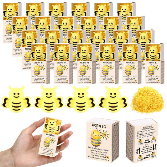Wettarn 12 Sets Bee Gifts Positive Stress Balls with Support Boxes Bulk Party Favors for Employee Coworker Friends Office Classroom Rewards Cute Inspirational Relief Toys Yellow Desk Decor
