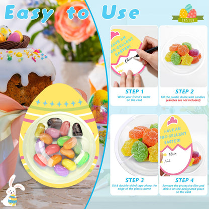 KJX 24 Pack Easter Cards for Kids Classroom,DIY Egg Design Easter Candy Cards with Plastic Domes, Easter Party Favors for School Holiday Celebrations Gifts and Craft Activities
