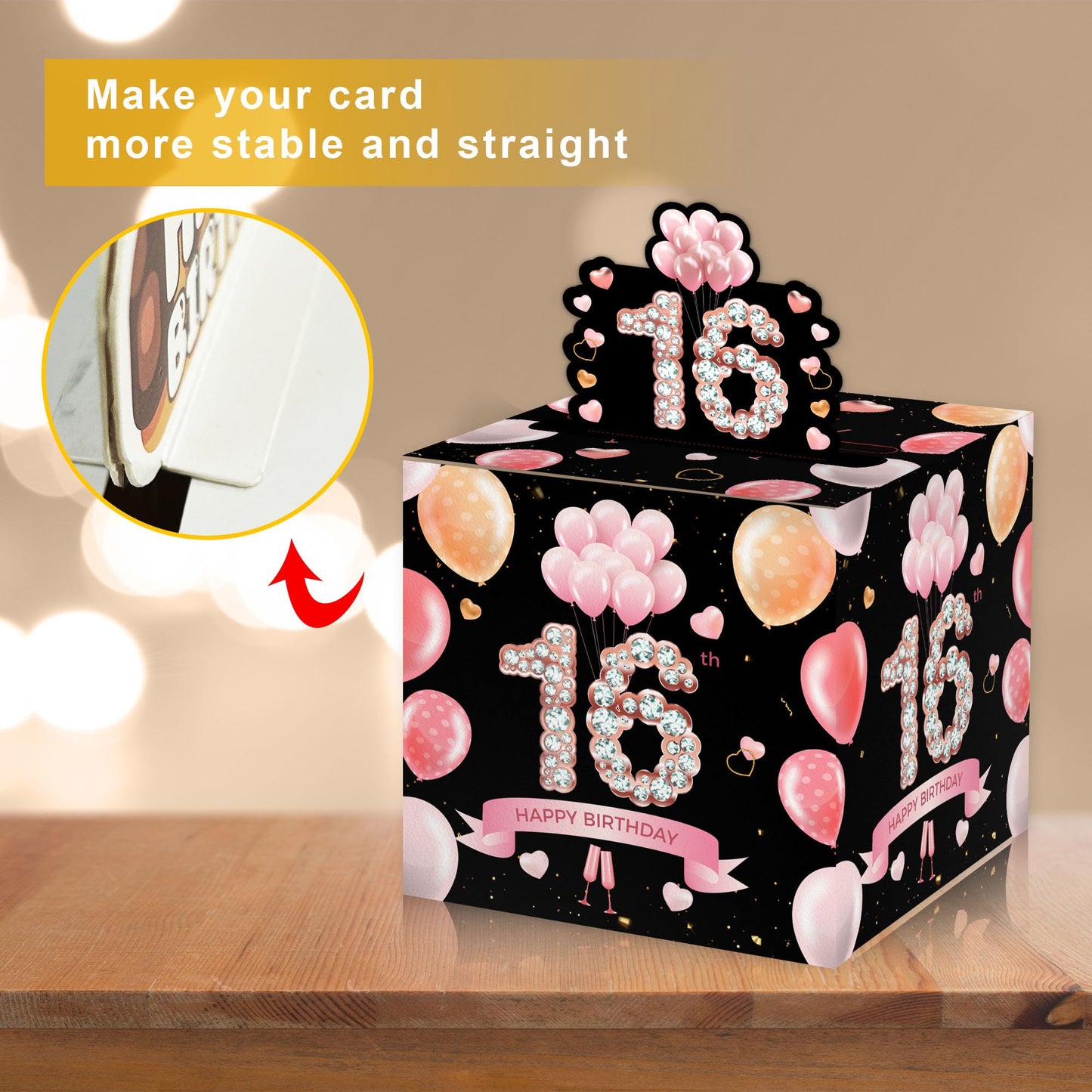Happy 16th Birthday Money Box for Cash Gift, Pink Gold Surprise Birthday Gift Set, Birthday Surprise Box for Kids Boys Girls, - Fun and Loving Way to Offer Cash Gift(with 35PCS Bags)