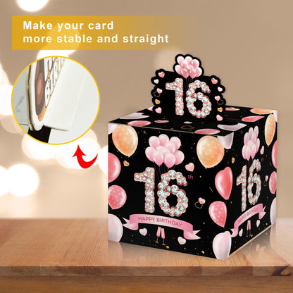 Happy 16th Birthday Money Box for Cash Gift, Pink Gold Surprise Birthday Gift Set, Birthday Surprise Box for Kids Boys Girls, - Fun and Loving Way to Offer Cash Gift(with 35PCS Bags)