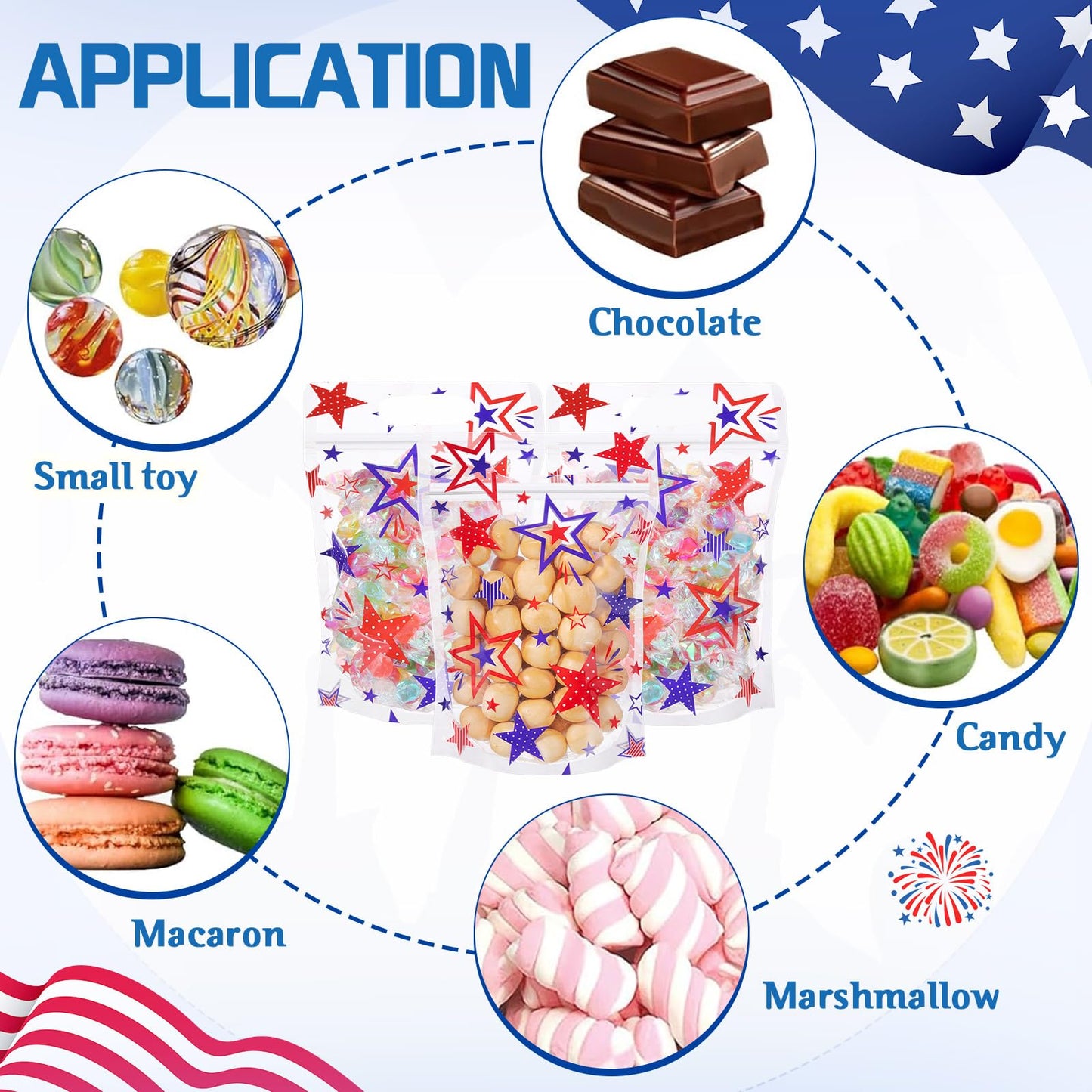 Frienda 60 Pcs 250th Anniversary American Bags Patriotic Star Theme Gift Bags Bulk 4th of July Candy Treat Goodie Handbags for USA Birthday Party Favors Independence Day Labor Day Party Supplies