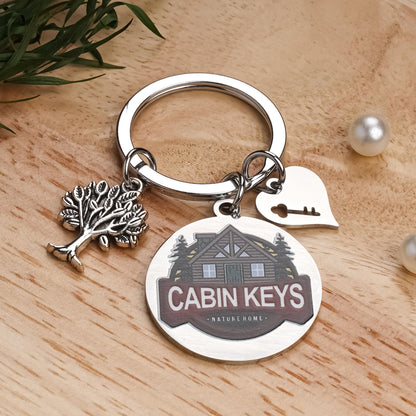 House Warming Gifts Cabin Keychain - Rustic House New Home Gift for Men Women, Homeowners Housewarming Cottage County Keychains Present for Family Son Daughter Friend
