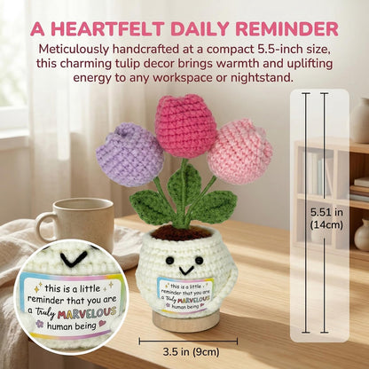 Handmade Crochet Tulip Doll, Positive Crochet Flowers, Perfect Teacher,Mothers Day, Birthday, Friendship Gifts for Women, Appreciation Gifts for Coworkers & Besties