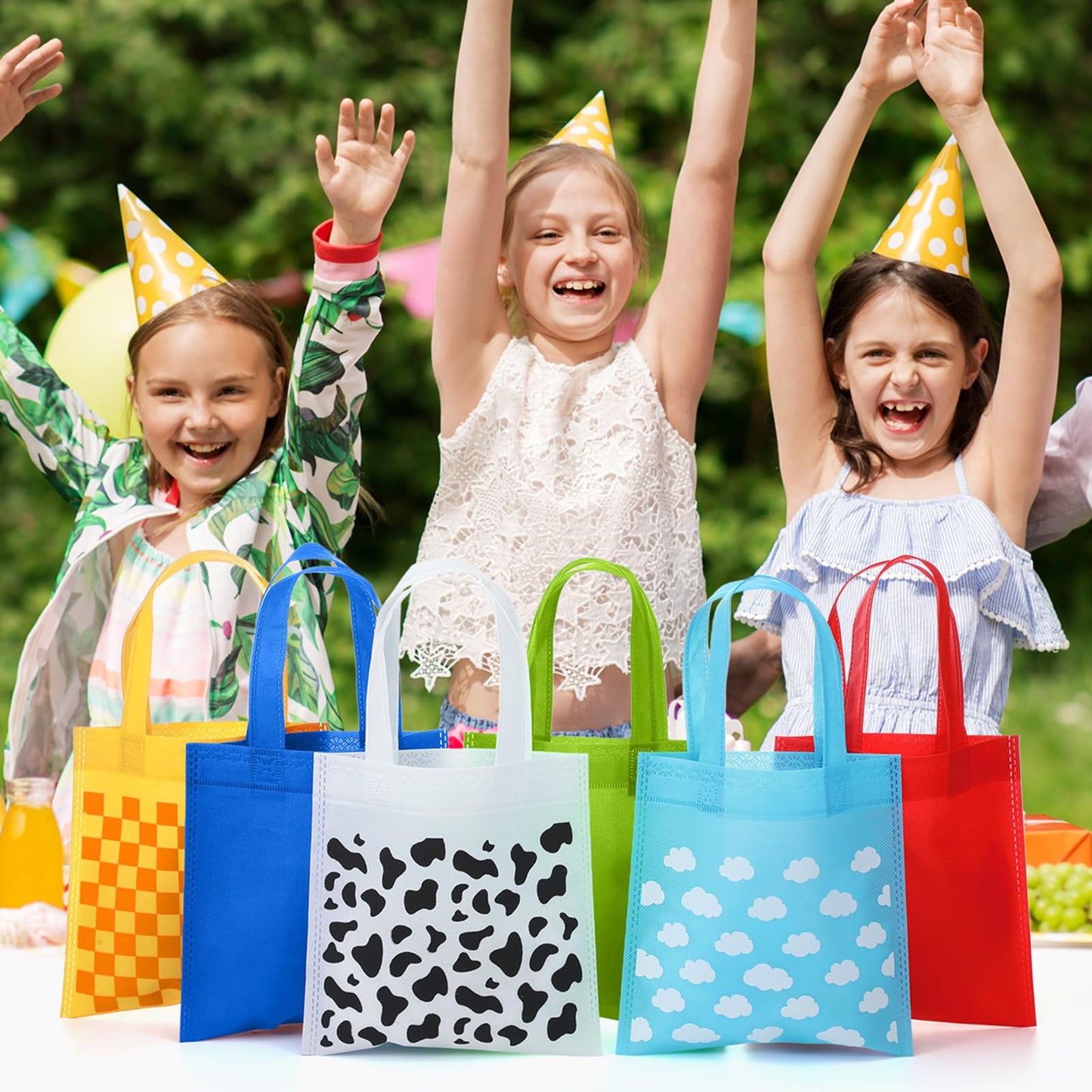 Locmeo 48 Pcs Cartoon Party Favor Bags Cartoon Birthday Party Decorations Blue Sky White Clouds and Cow Print Candy Gift Treat Goodie Bags for Baby Shower Bachelorette Supplies Decoration
