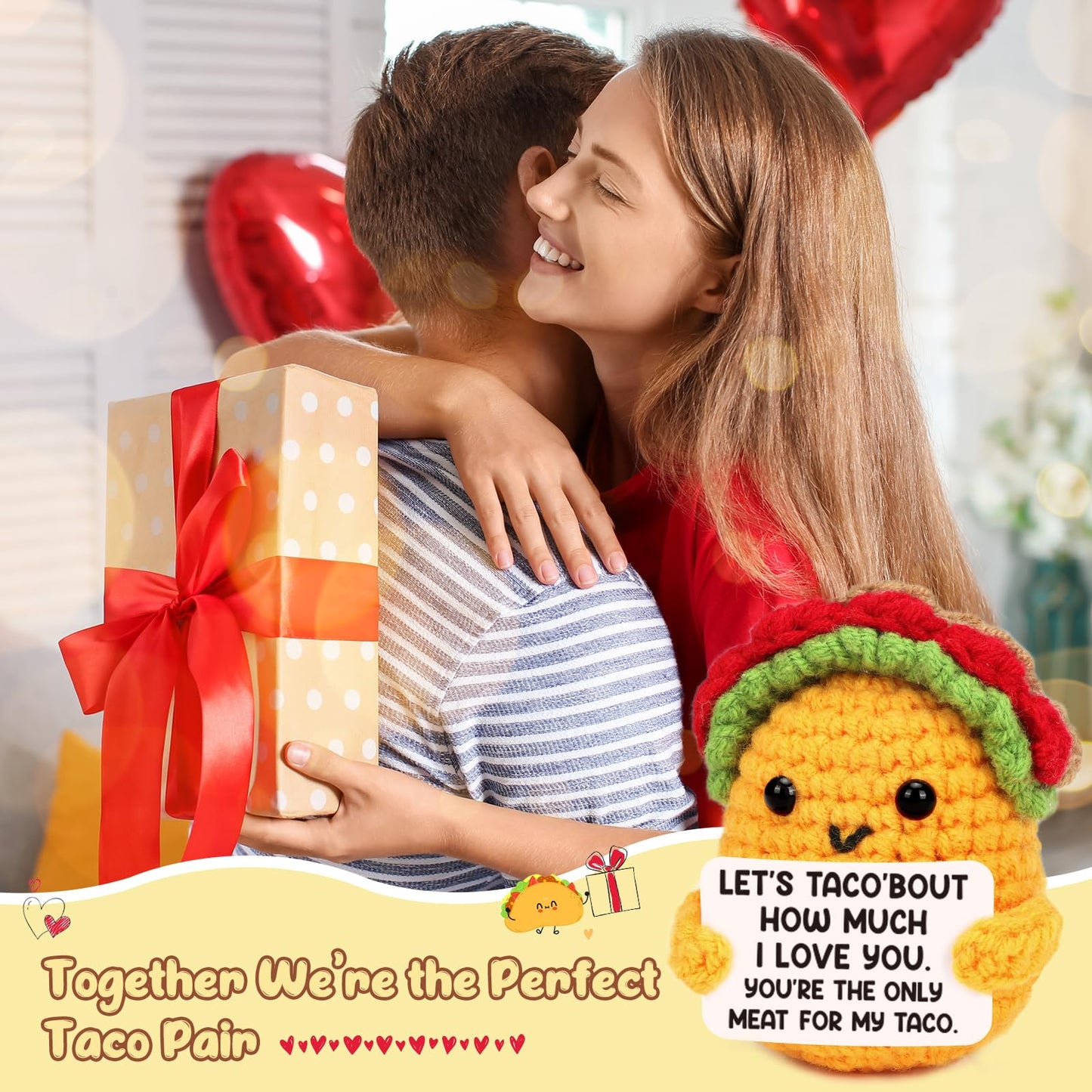 Gifts for her Him Boyfriend Girlfriend I Love You Birthday Anniversary Small Gifts for Men Women Wife Husband Easter Basket Stuffers Valentines Engagement Wedding Gift Ideas for Couples Taco Crochet