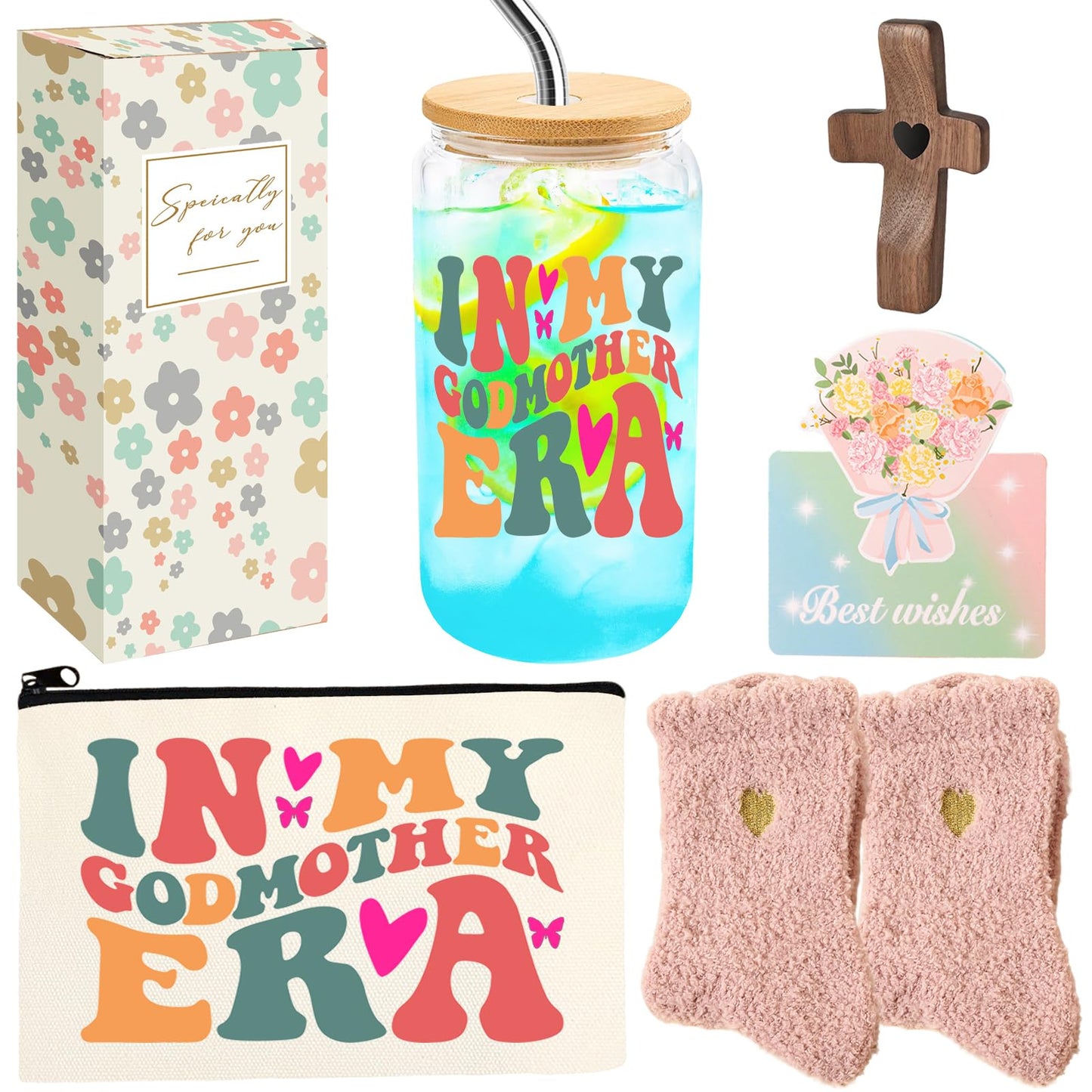Godmother Proposal Gift Set - Will You Be My Godmother Box with Coffee Glass Cup, Cross, Socks & Card - Unique Gifts for Women from Godchild
