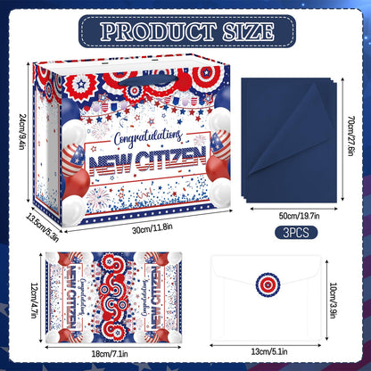 Allparty New American Citizen Gift Bag Citizenship Gift Bag with Wrapping Paper Card Sticker Envelope Blue White and Red New Citizen Party Favors Congratulations Gifts Presents for New US Citizens
