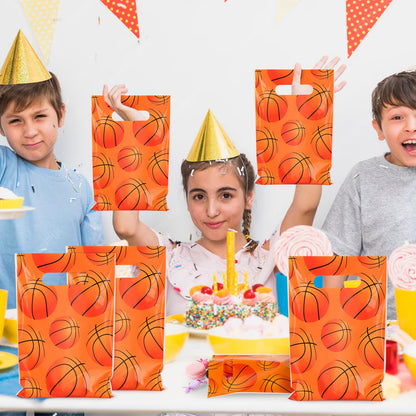 Hooqict 50PCS Basketball Gift Bags with Handle Basketball Party Favor Bags Snack Goodie Treat Candy Bag for Kids Boys Men Sport Themed Birthday Party Supplies (9.8 x 6.7 Inch)