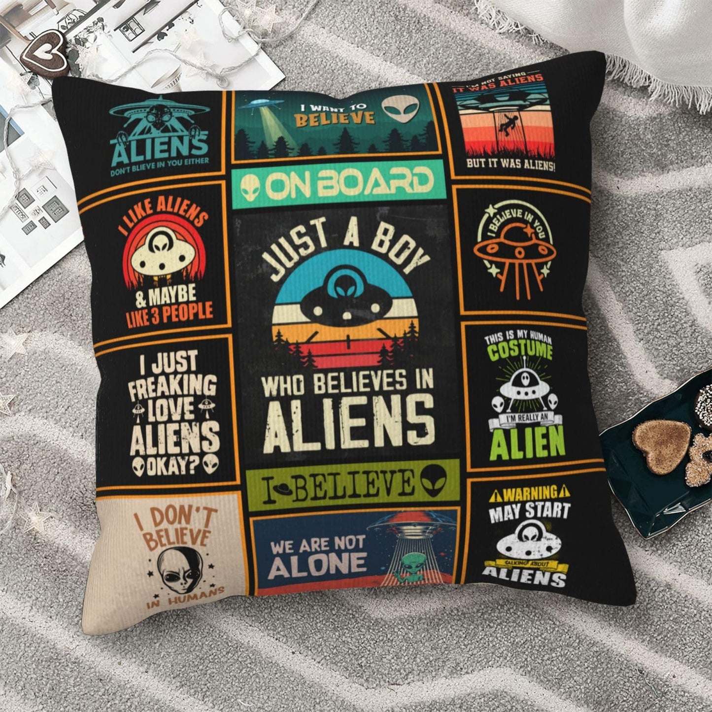 Alien Gifts - Funny Alien Gift for Men - UFO Gifts - Ancient Aliens Merchandise - Alien Stuff - Birthday Gift for Alien Lovers - Alien Decor Throw Pillow Cover 18"X 18"