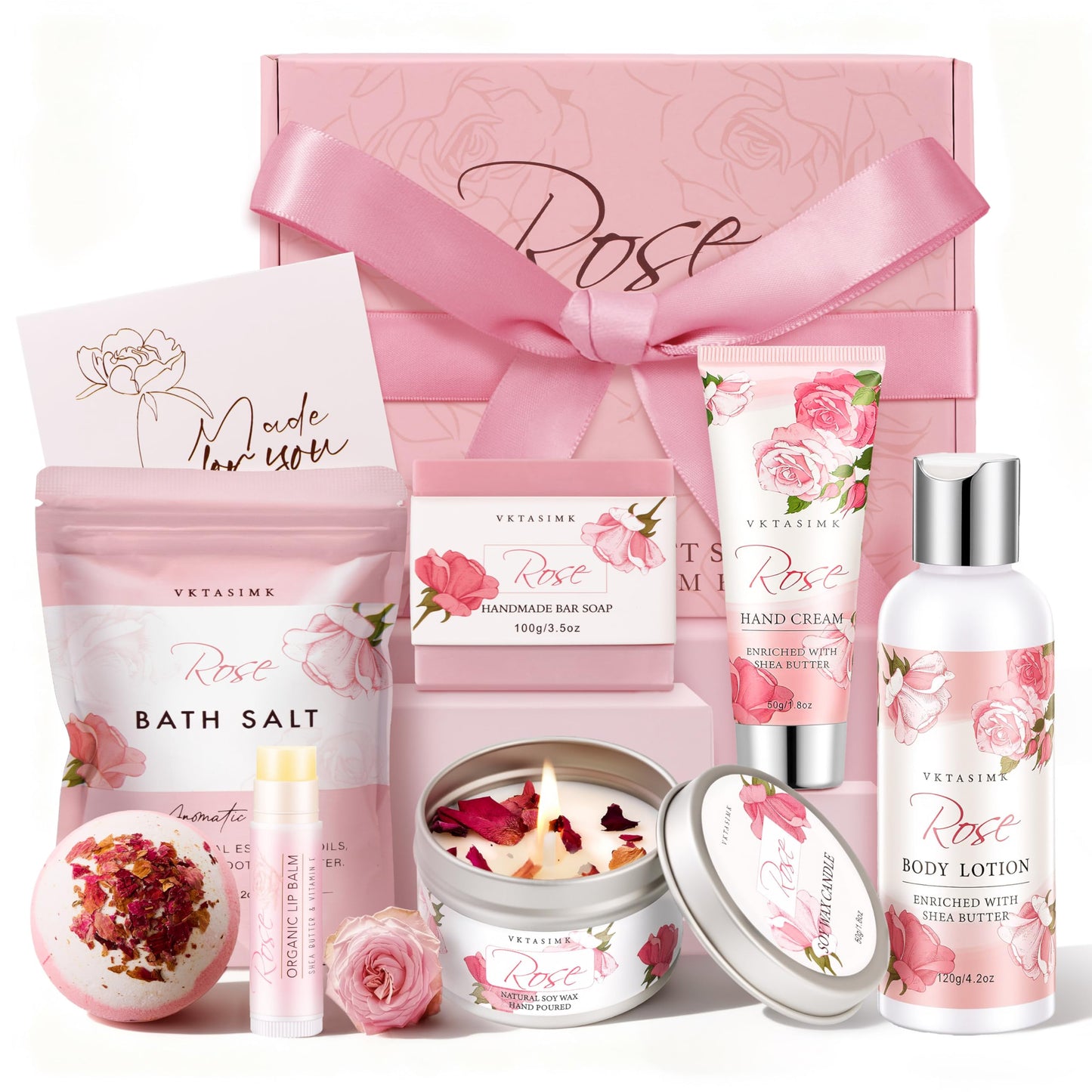 Gifts for Women Birthday, Bath and Body Gift Basket Mothers Day Gifts, Rose Home Spa Set Self Care Gift, Thank You for Mom Sister Her Teacher Friends Friendship