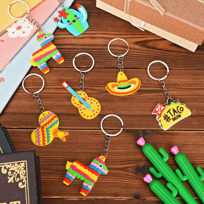 Mexican Fiesta Keychains - Cinco De Mayo Donkey Maraca Sombrero Taco Guitar Cactus Keychains
