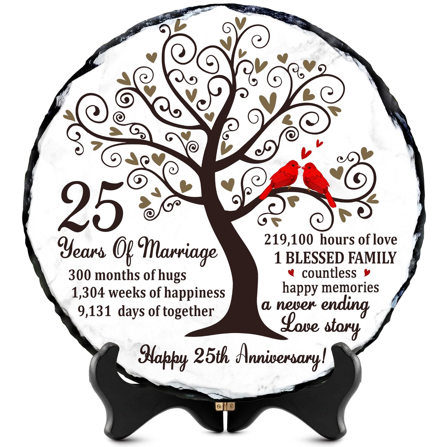 25th Wedding Anniversary Slate Sign – Silver Anniversary Wedding Gifts for Parents, Grandparents or Couple – Elegant 5.9 Inches Plaque – 25 Years of Marriage Celebration Decoration
